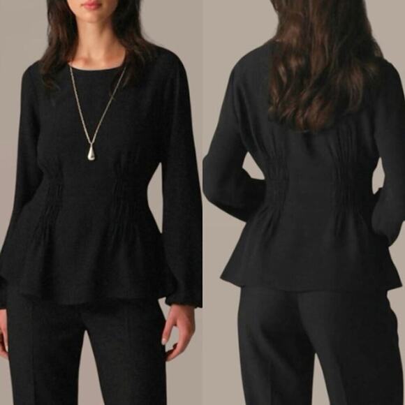 J. Crew Tops - J. Crew Viscose Crepe Gathered Sleeve Shirred-Waist Top CF445 Black Size 0 NWT